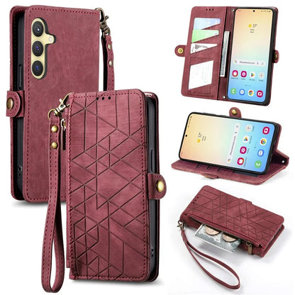 For Samsung Galaxy S24 Case Geometry Pattern Zipper Pocket Phone Cover