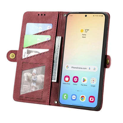 For Samsung Galaxy S24 Case Geometry Pattern Zipper Pocket Phone Cover