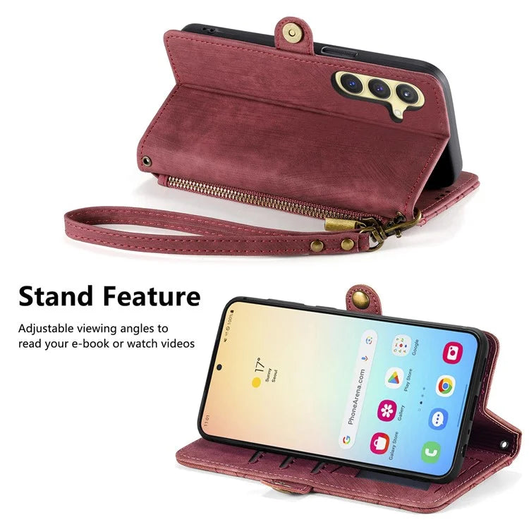 For Samsung Galaxy S24 Case Geometry Pattern Zipper Pocket Phone Cover