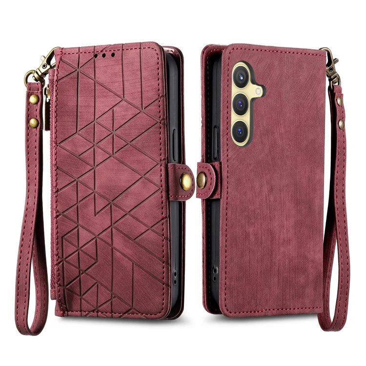 For Samsung Galaxy S24 Case Geometry Pattern Zipper Pocket Phone Cover