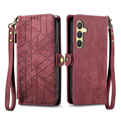 For Samsung Galaxy S24 Case Geometry Pattern Zipper Pocket Phone Cover