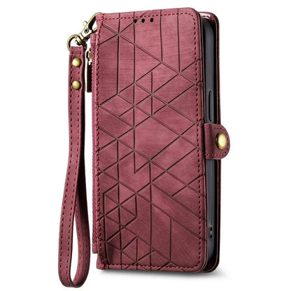For Samsung Galaxy S24 Case Geometry Pattern Zipper Pocket Phone Cover
