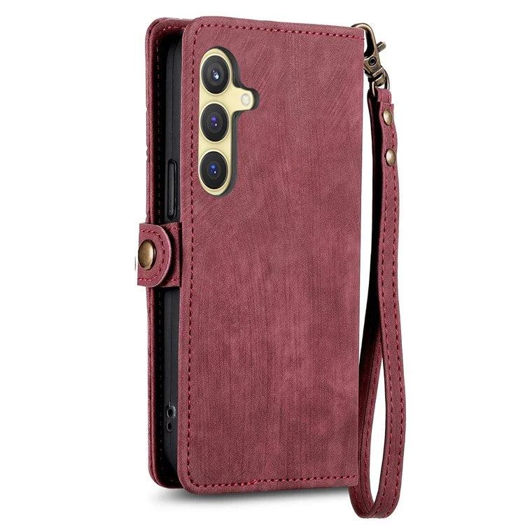For Samsung Galaxy S24 Case Geometry Pattern Zipper Pocket Phone Cover
