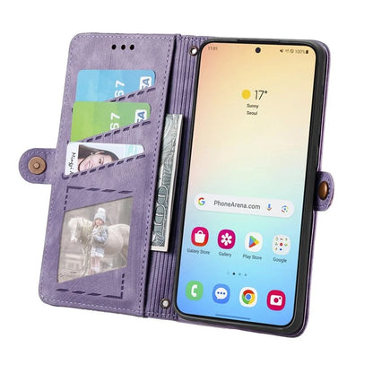 For Samsung Galaxy S24 Case Geometry Pattern Zipper Pocket Phone Cover