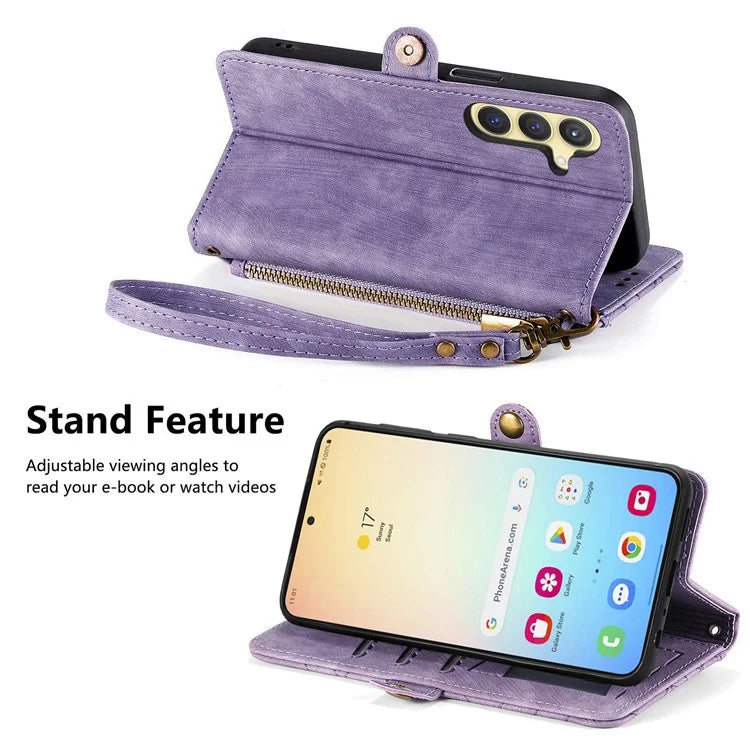 For Samsung Galaxy S24 Case Geometry Pattern Zipper Pocket Phone Cover