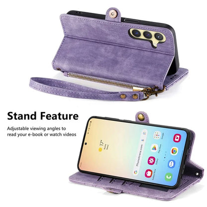 For Samsung Galaxy S24 Case Geometry Pattern Zipper Pocket Phone Cover
