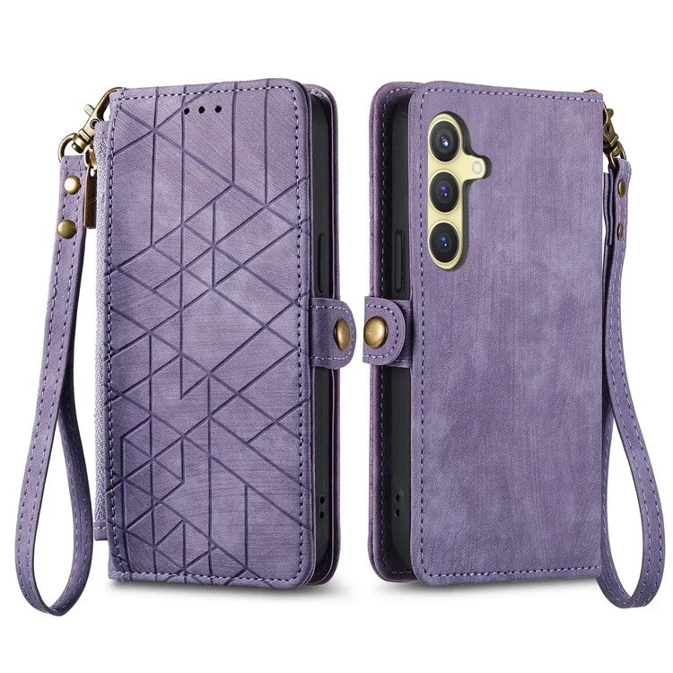 For Samsung Galaxy S24 Case Geometry Pattern Zipper Pocket Phone Cover
