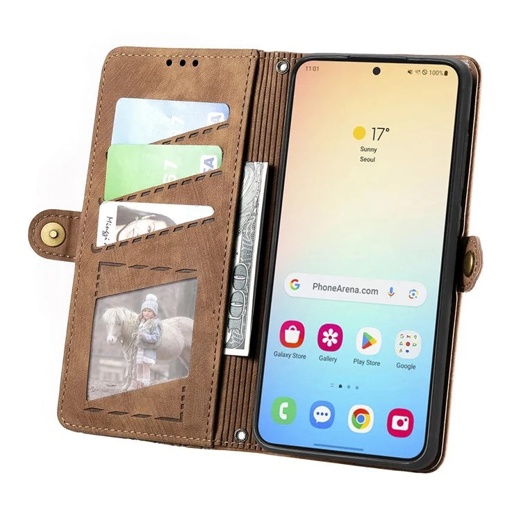 For Samsung Galaxy S24 Case Geometry Pattern Zipper Pocket Phone Cover