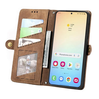 For Samsung Galaxy S24 Case Geometry Pattern Zipper Pocket Phone Cover