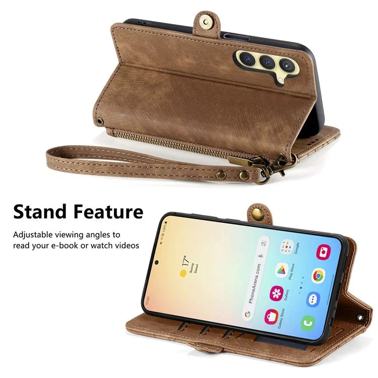 For Samsung Galaxy S24 Case Geometry Pattern Zipper Pocket Phone Cover