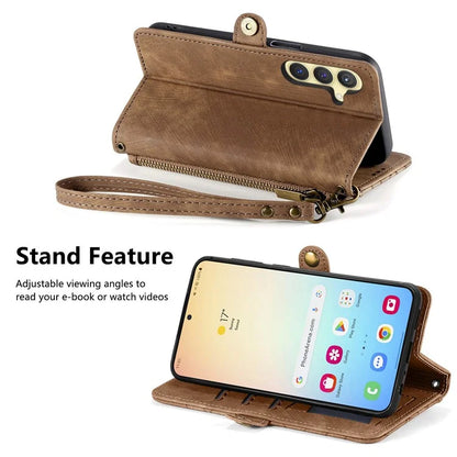 For Samsung Galaxy S24 Case Geometry Pattern Zipper Pocket Phone Cover