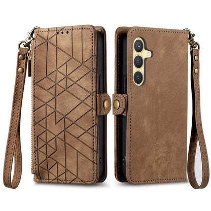 For Samsung Galaxy S24 Case Geometry Pattern Zipper Pocket Phone Cover