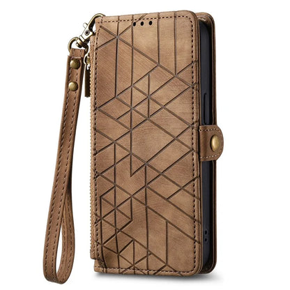 For Samsung Galaxy S24 Case Geometry Pattern Zipper Pocket Phone Cover