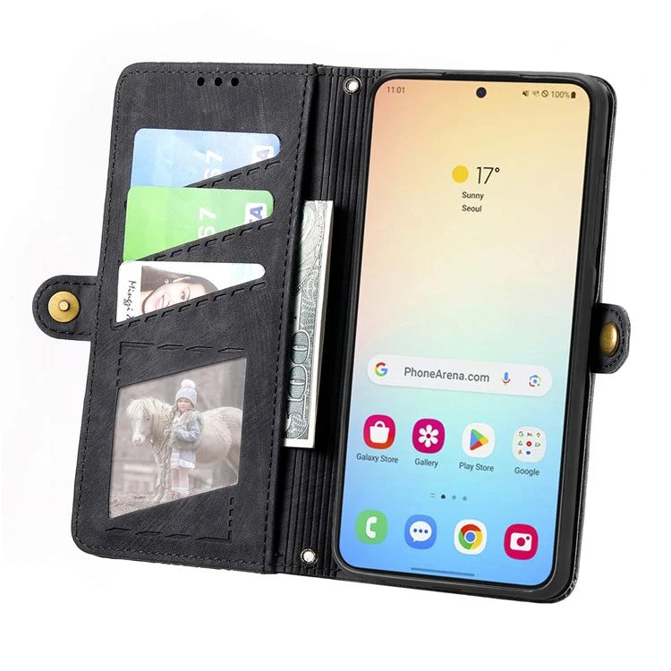 For Samsung Galaxy S24 Case Geometry Pattern Zipper Pocket Phone Cover