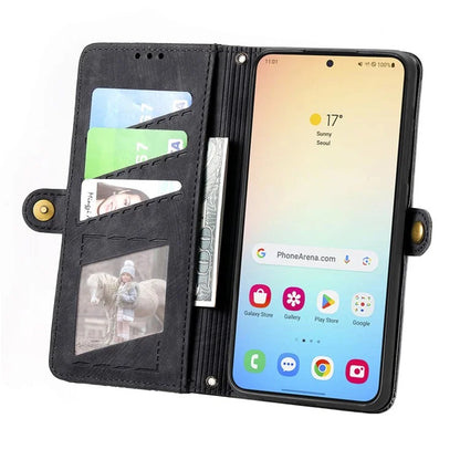For Samsung Galaxy S24 Case Geometry Pattern Zipper Pocket Phone Cover