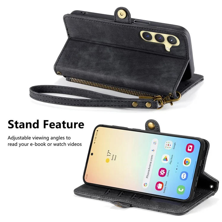 For Samsung Galaxy S24 Case Geometry Pattern Zipper Pocket Phone Cover