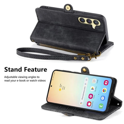For Samsung Galaxy S24 Case Geometry Pattern Zipper Pocket Phone Cover