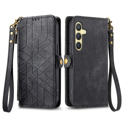 For Samsung Galaxy S24 Case Geometry Pattern Zipper Pocket Phone Cover
