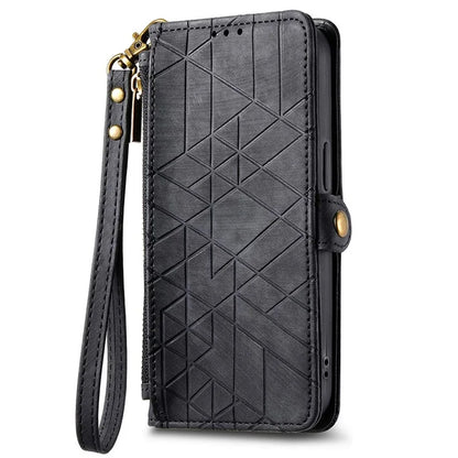 For Samsung Galaxy S24 Case Geometry Pattern Zipper Pocket Phone Cover