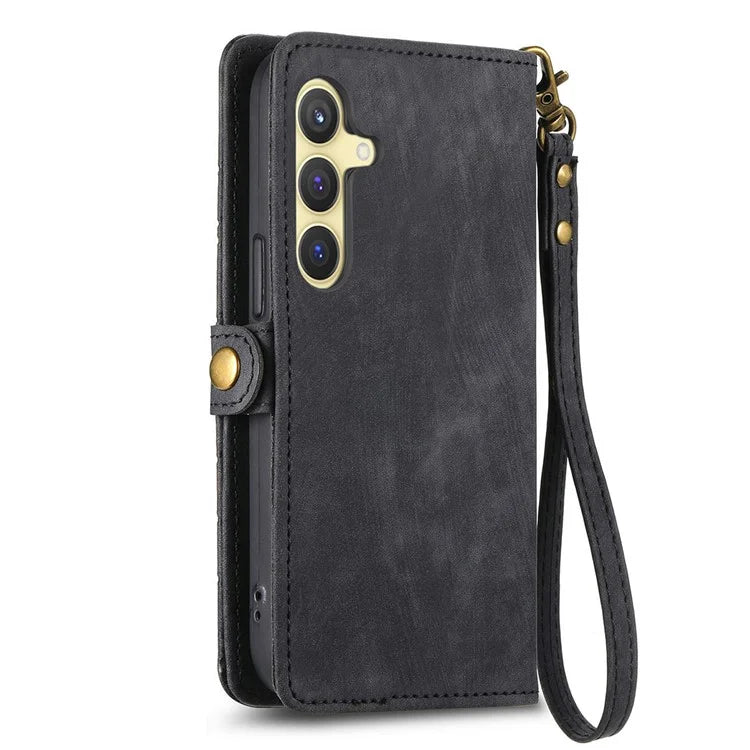 For Samsung Galaxy S24 Case Geometry Pattern Zipper Pocket Phone Cover