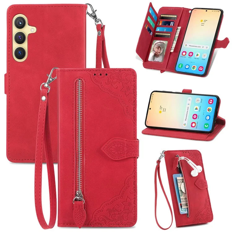 For Samsung Galaxy S24 Case Flower Imprinted Wallet Leather Phone Cover