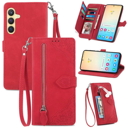 For Samsung Galaxy S24 Case Flower Imprinted Wallet Leather Phone Cover