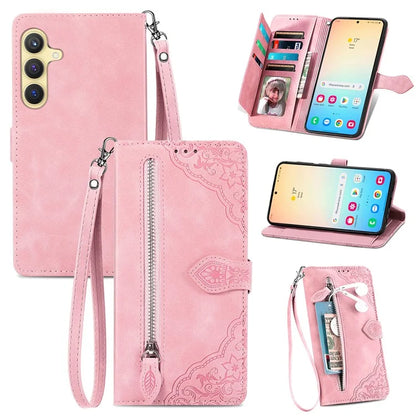 For Samsung Galaxy S24 Case Flower Imprinted Wallet Leather Phone Cover