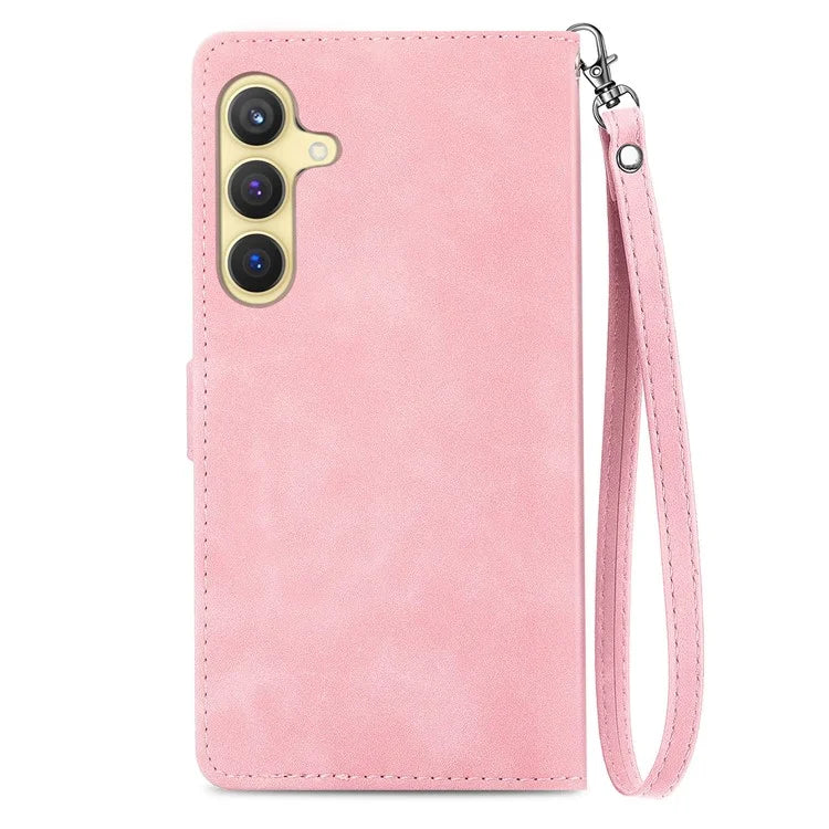 For Samsung Galaxy S24 Case Flower Imprinted Wallet Leather Phone Cover