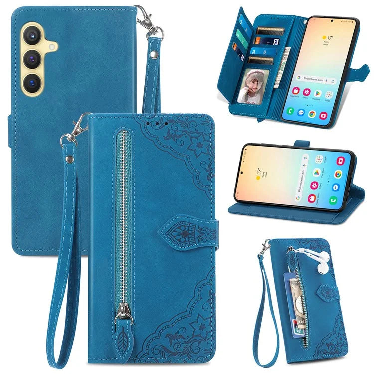For Samsung Galaxy S24 Case Flower Imprinted Wallet Leather Phone Cover