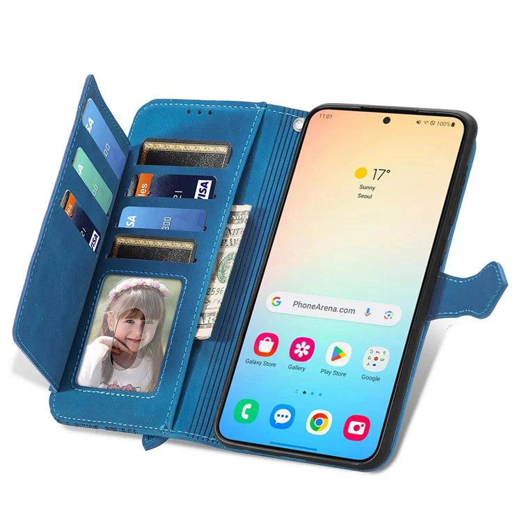 For Samsung Galaxy S24 Case Flower Imprinted Wallet Leather Phone Cover