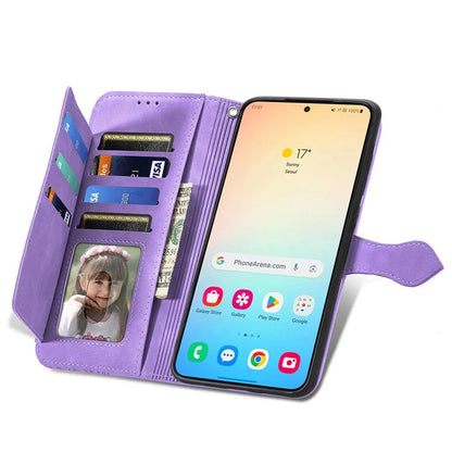 For Samsung Galaxy S24 Case Flower Imprinted Wallet Leather Phone Cover