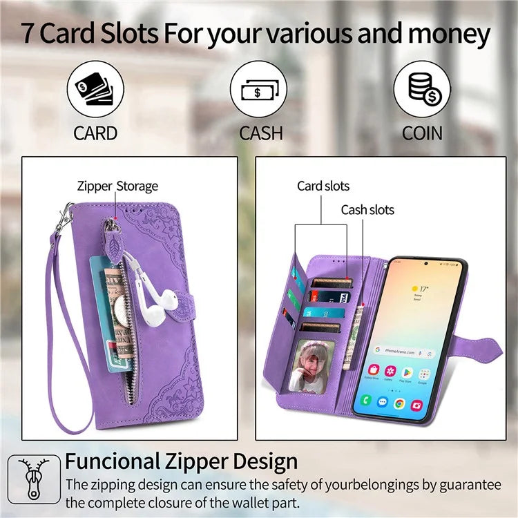 For Samsung Galaxy S24 Case Flower Imprinted Wallet Leather Phone Cover