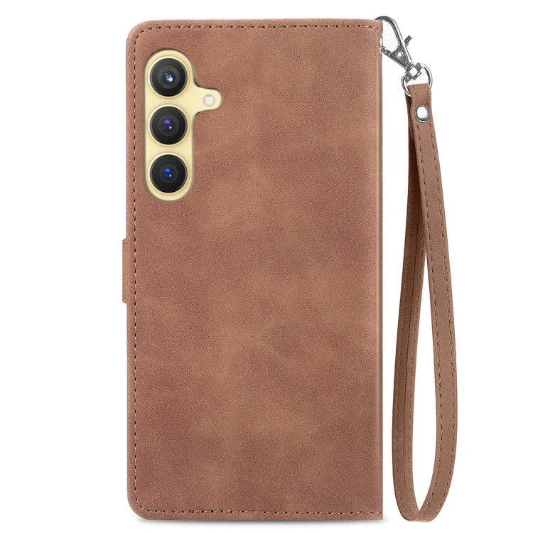 For Samsung Galaxy S24 Case Flower Imprinted Wallet Leather Phone Cover