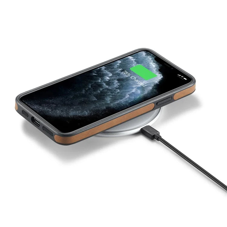 DG.MING For iPhone 11 Pro Max Case Leather Coating Phone Cover Wireless Charging