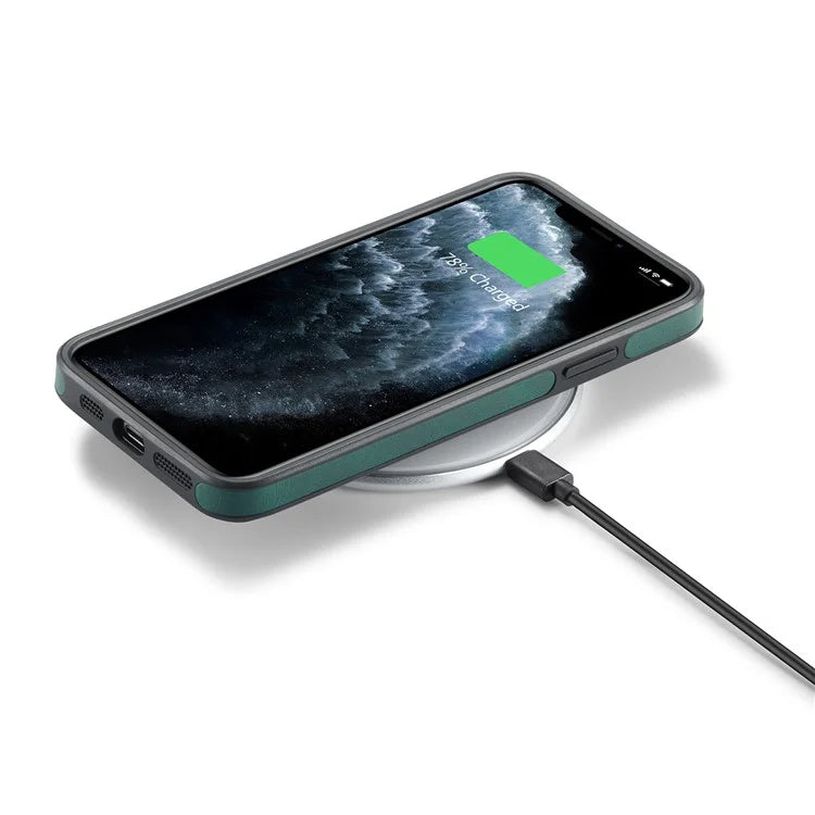 DG.MING For iPhone 11 Pro Max Case Leather Coating Phone Cover Wireless Charging