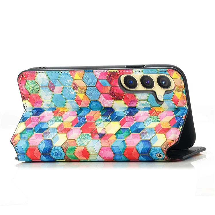 CASENEO 001 Series for Samsung Galaxy S24 Case RFID Blocking Wallet Pattern Phone Cover
