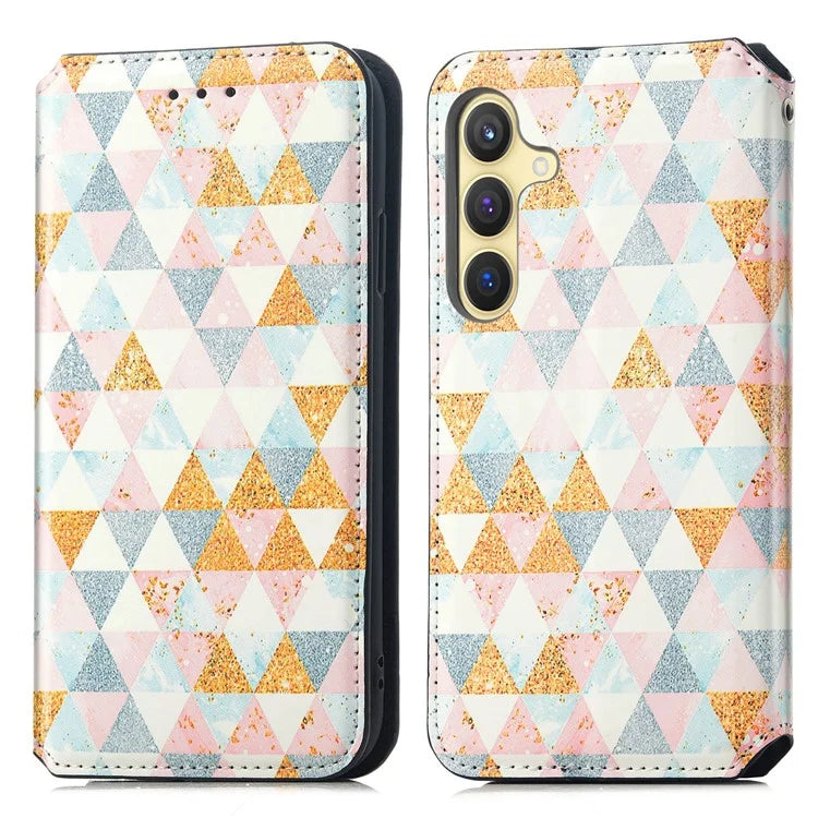 CASENEO 001 Series for Samsung Galaxy S24 Case RFID Blocking Wallet Pattern Phone Cover