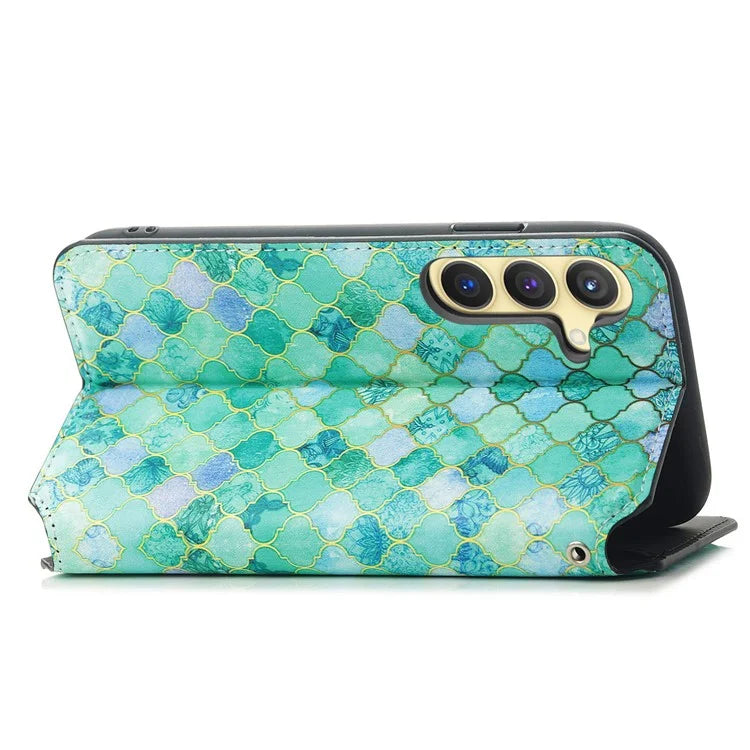CASENEO 001 Series for Samsung Galaxy S24 Case RFID Blocking Wallet Pattern Phone Cover