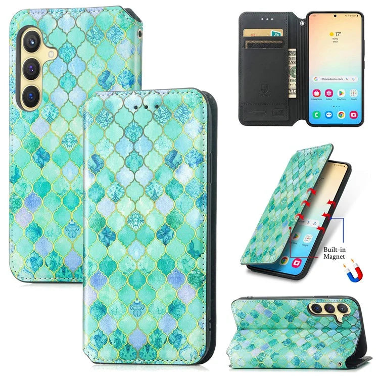 CASENEO 001 Series for Samsung Galaxy S24 Case RFID Blocking Wallet Pattern Phone Cover