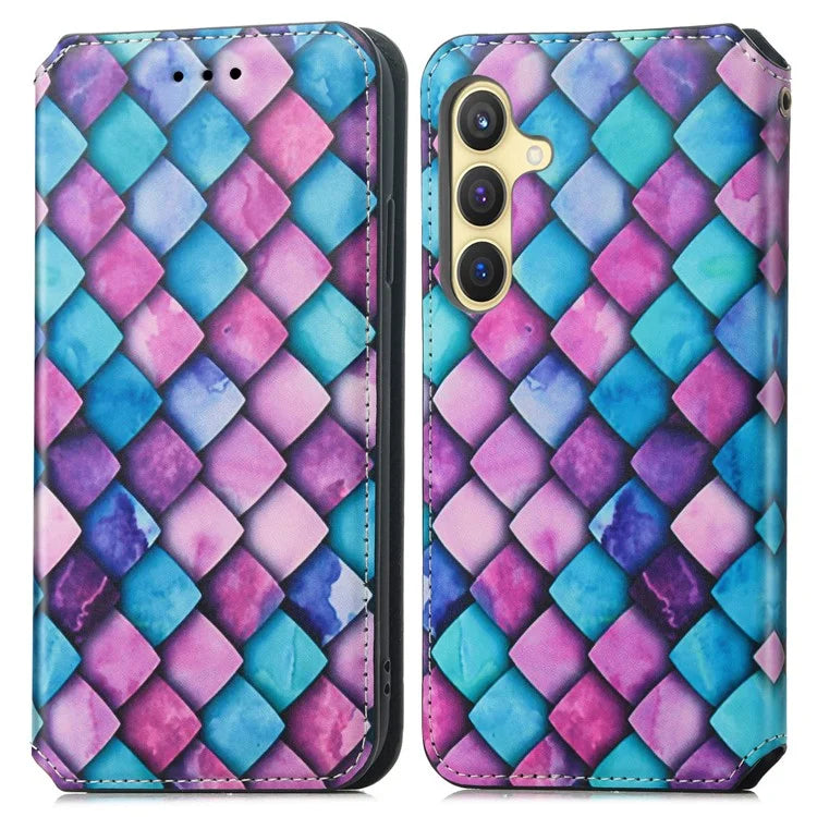 CASENEO 001 Series for Samsung Galaxy S24 Case RFID Blocking Wallet Pattern Phone Cover