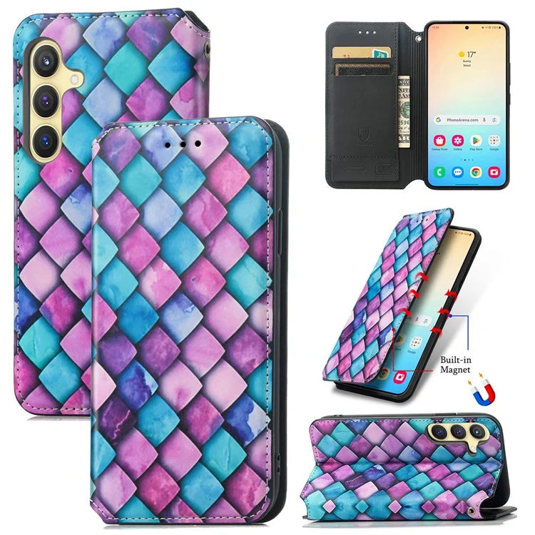 CASENEO 001 Series for Samsung Galaxy S24 Case RFID Blocking Wallet Pattern Phone Cover