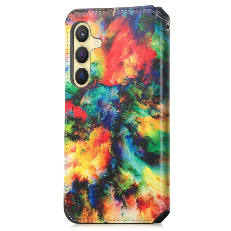 CASENEO 001 Series for Samsung Galaxy S24 Case RFID Blocking Wallet Pattern Phone Cover