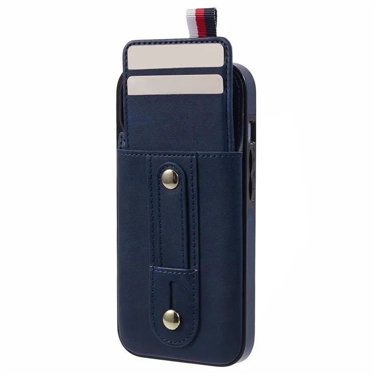 For iPhone 13 6.1 inch Case Retro PU Leather+TPU Kickstand Phone Cover with Card Slots