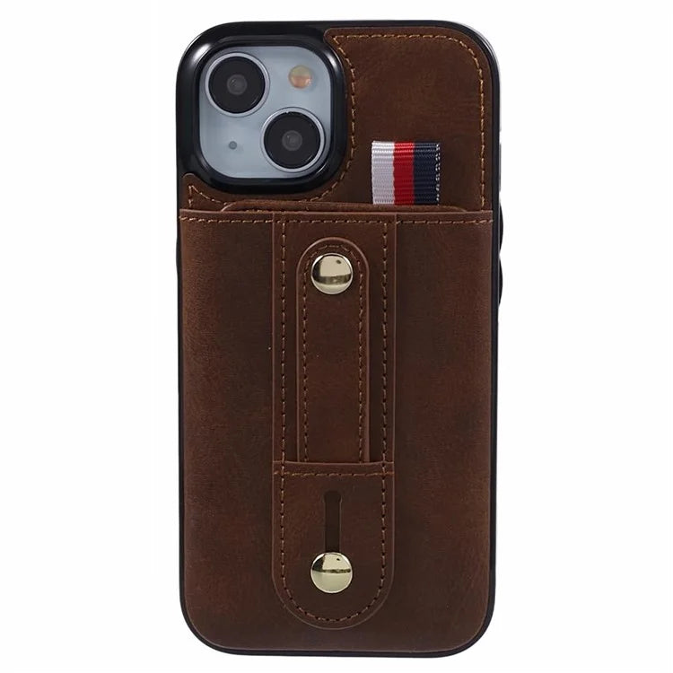 For iPhone 13 6.1 inch Case Retro PU Leather+TPU Kickstand Phone Cover with Card Slots