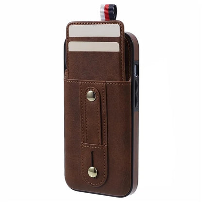 For iPhone 13 6.1 inch Case Retro PU Leather+TPU Kickstand Phone Cover with Card Slots