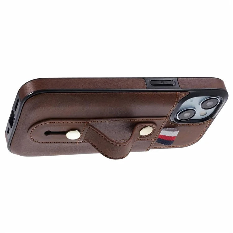 For iPhone 13 6.1 inch Case Retro PU Leather+TPU Kickstand Phone Cover with Card Slots