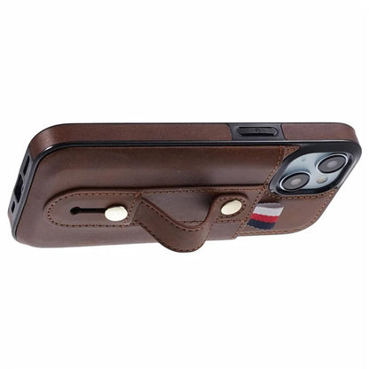 For iPhone 13 6.1 inch Case Retro PU Leather+TPU Kickstand Phone Cover with Card Slots