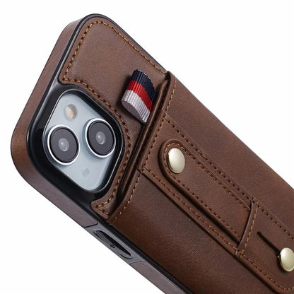 For iPhone 13 6.1 inch Case Retro PU Leather+TPU Kickstand Phone Cover with Card Slots
