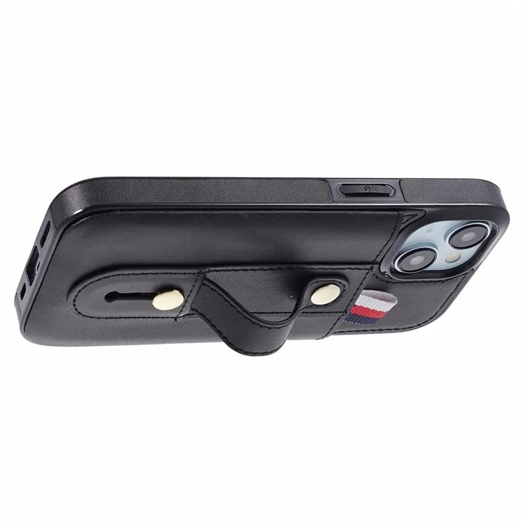 For iPhone 13 6.1 inch Case Retro PU Leather+TPU Kickstand Phone Cover with Card Slots