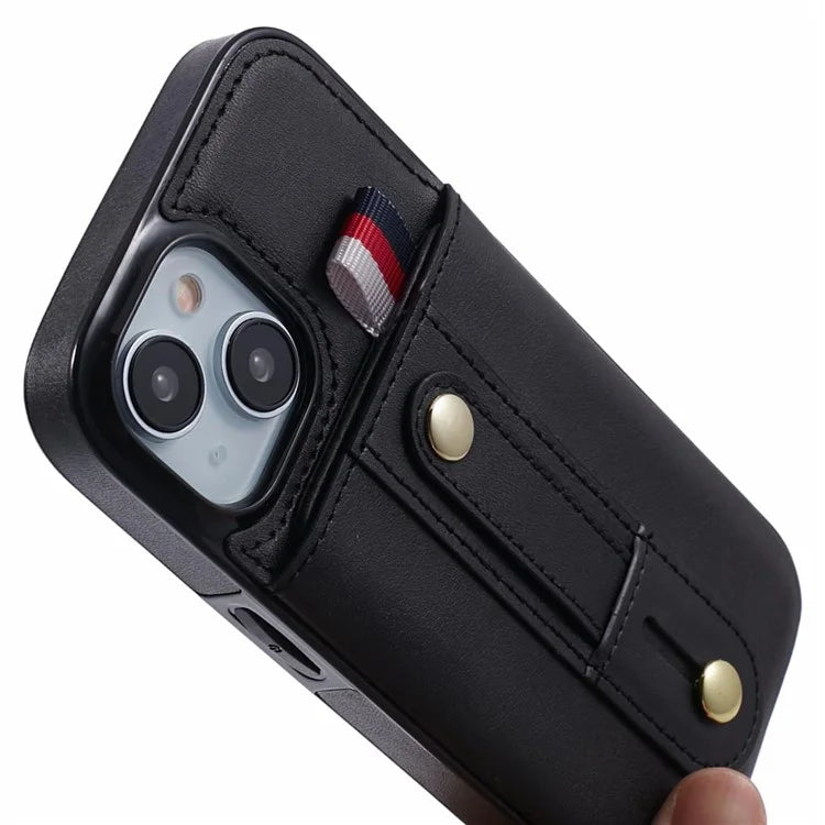 For iPhone 13 6.1 inch Case Retro PU Leather+TPU Kickstand Phone Cover with Card Slots